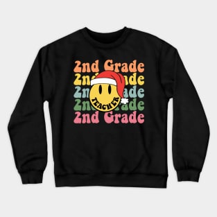 Retro Christmas Teacher 2nd Grade Santa Hat Back To School Crewneck Sweatshirt